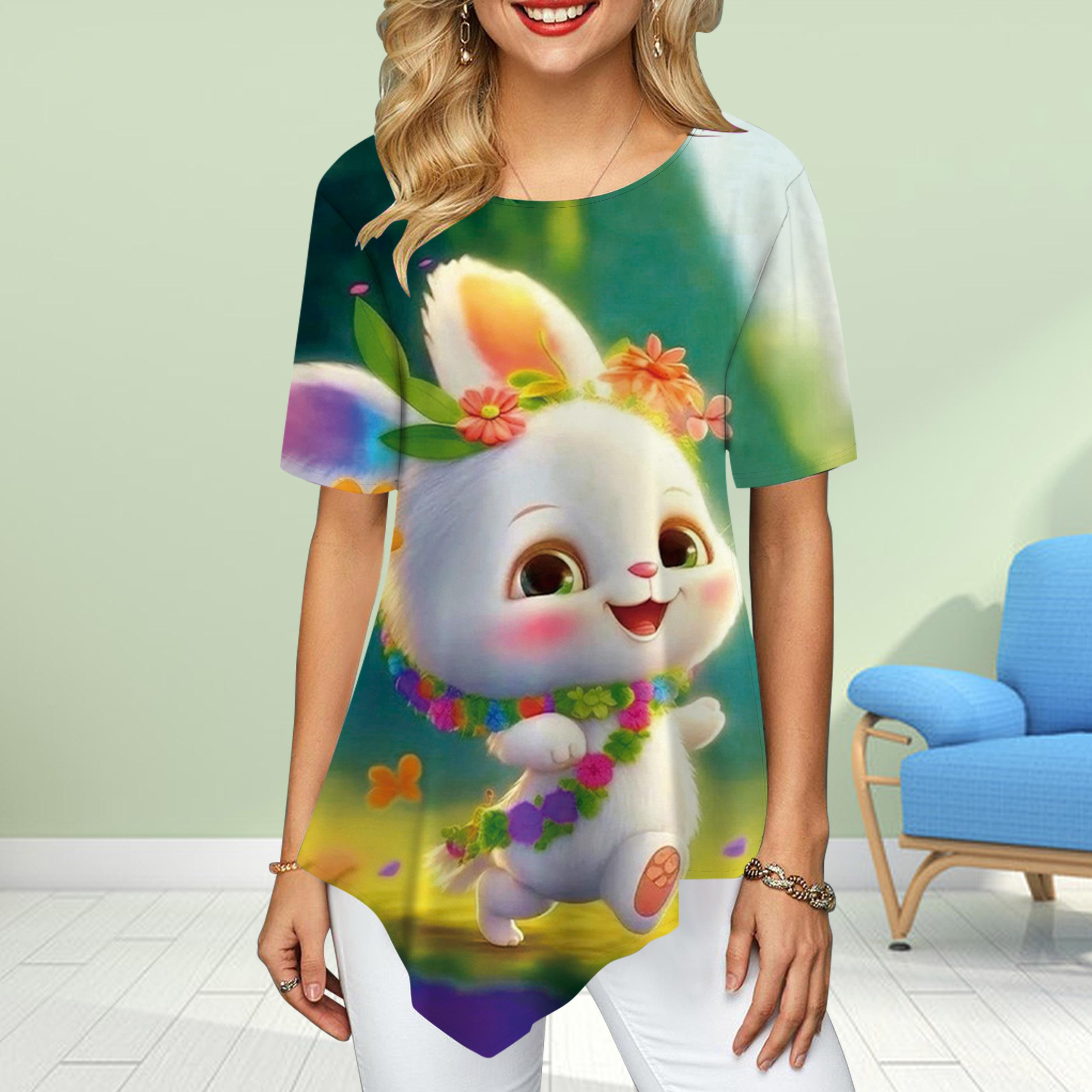Женские футболки больших размеров с цветочным принтом кролика и эльфа — фото 3