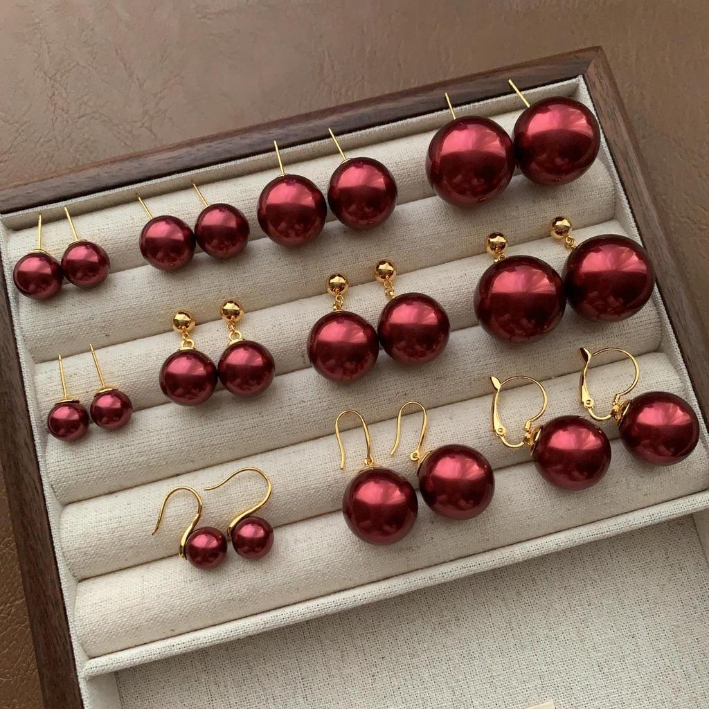 Ankara Red Pearl Earrings Earrings High Personality Versatile Festive Atmosphere Simple Generosity Light Luxury Earrings Women