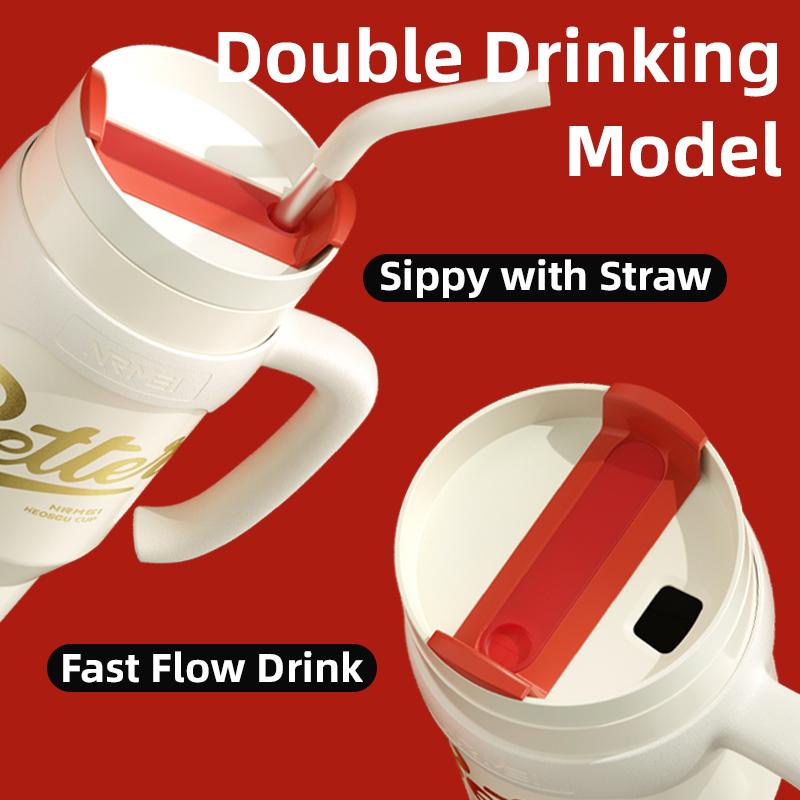 Stainless Tumbler Cup with Straw and Handle Keep Hot and Cold Thermal Bottle Outdoor Portable Large Capacity Coffee Mug 1300ML