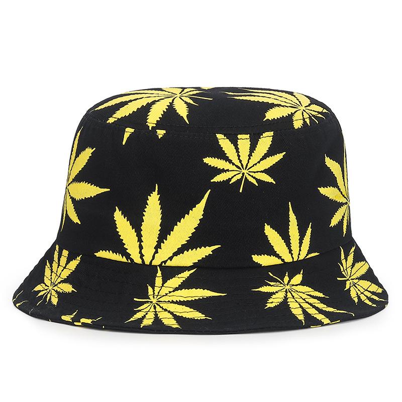 Black Leaf Bucket Hat Summer Coconut Tree Unisex Simple Bob Caps Hip Hop Gorros Men Women Panama Cap Beach Fishing Boonie Sunhat