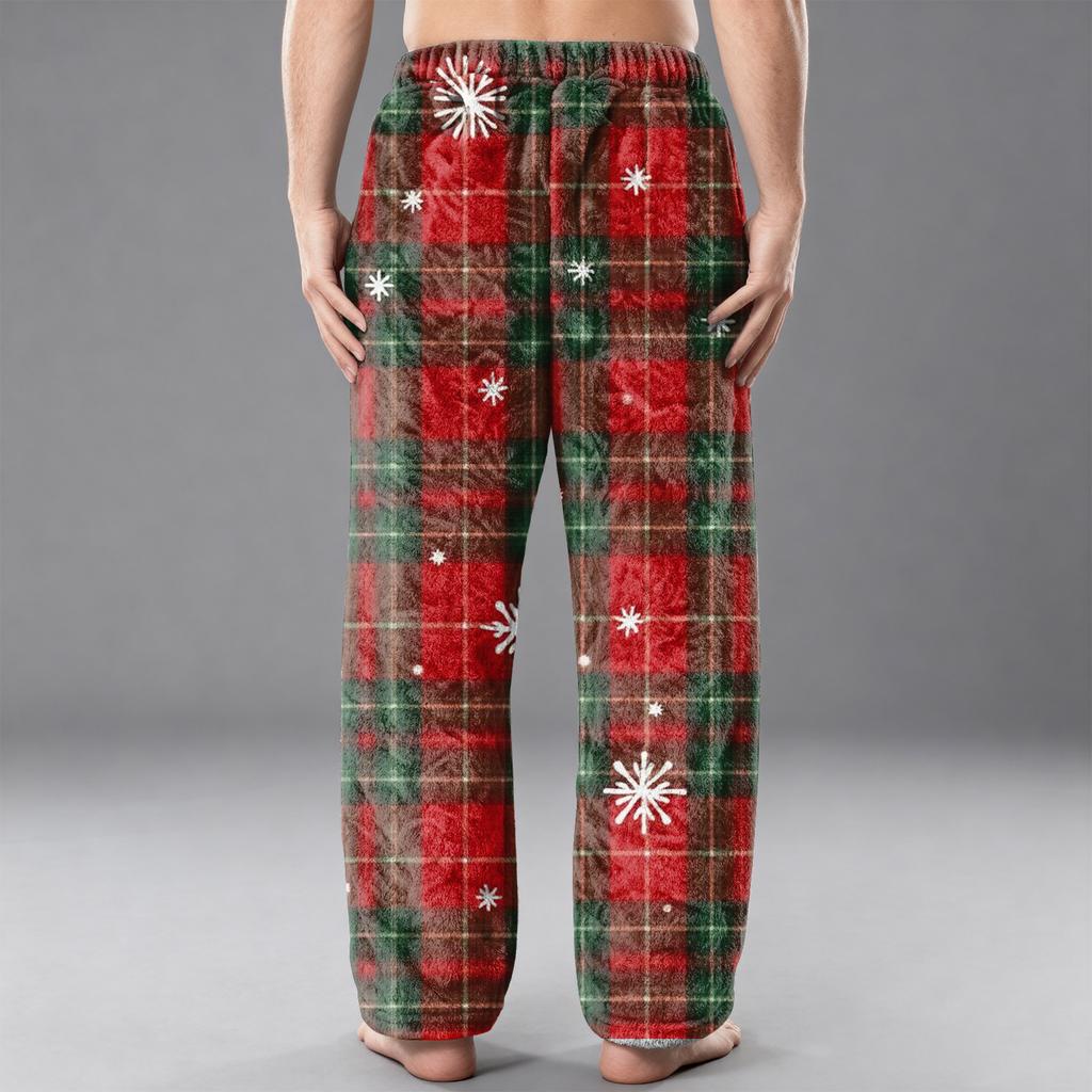 Men's Flannel Pocket Casual Pants, Printed Pocket Casual Pants, Home Sleeping Pants