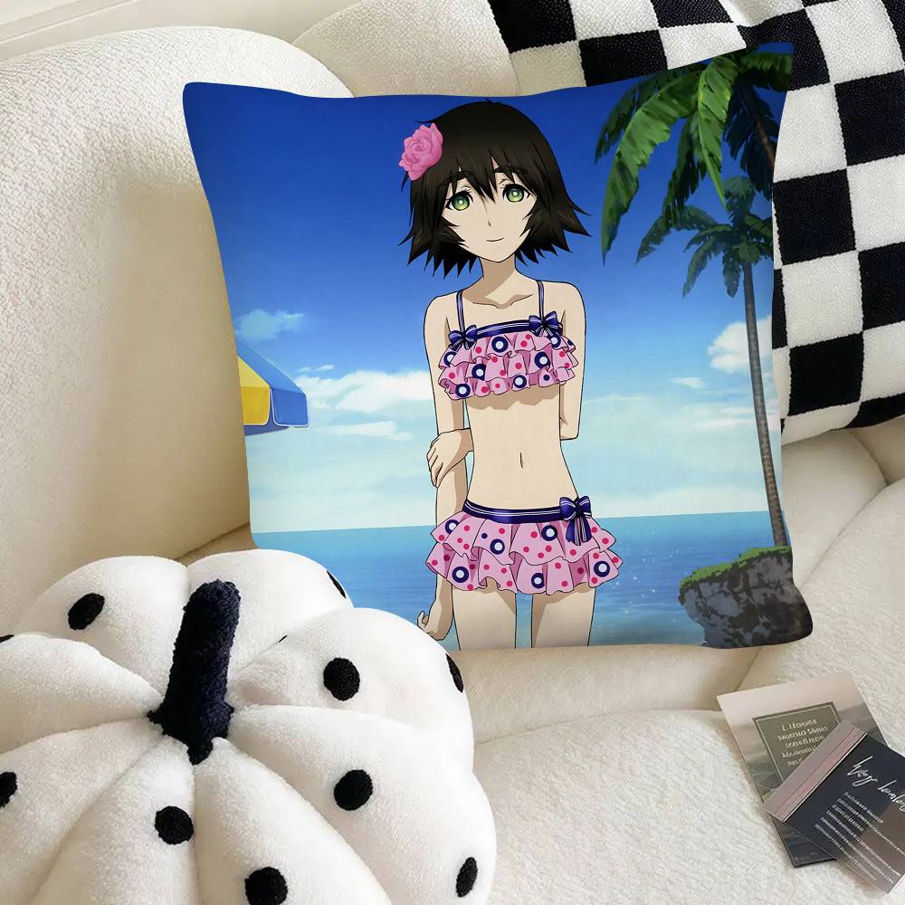 Anime Steins;Gat Cute Swimsuit Pillow Case Square Pillow Bedroom Sofa Leisure Comfort Cushion Car Home Decoration