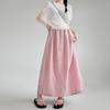 Lyocell und Leinen Rock Damen Sommer Hoher Bund A-Linie Schirmrock Locker Japanischer Kürbisrock