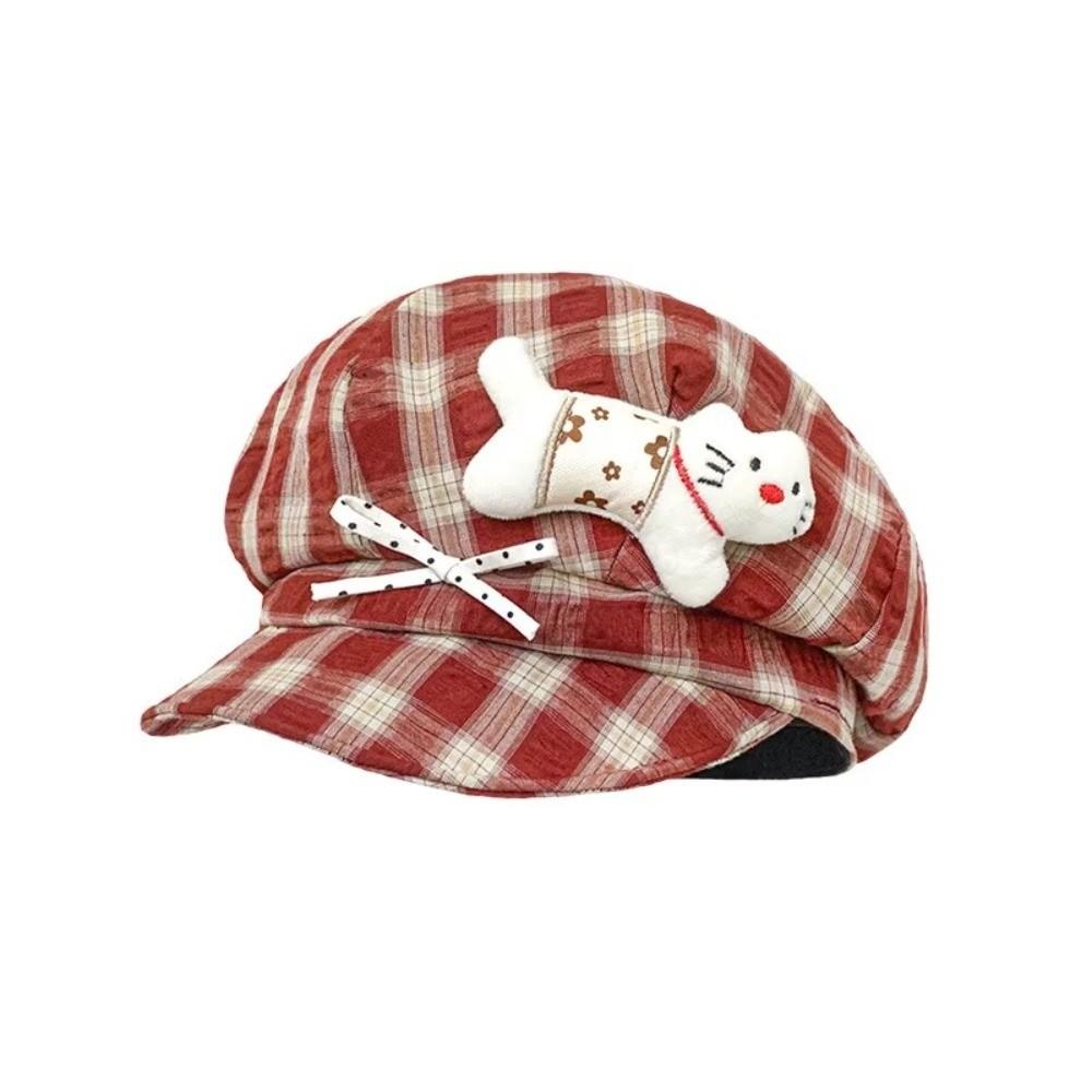 Cute Face Slimming Plaid Beret Hat Thin Design Sun Protection Octagonal Cap Y2K Newsboy Hat Women's Fashion