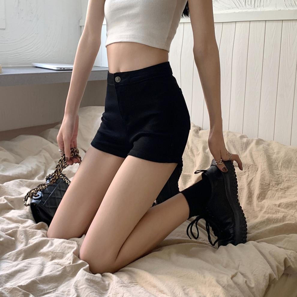 American Spicy Girl High-Waisted Denim Hot Pants: Women's Slimming Elastic Hip-Hugging Shorts