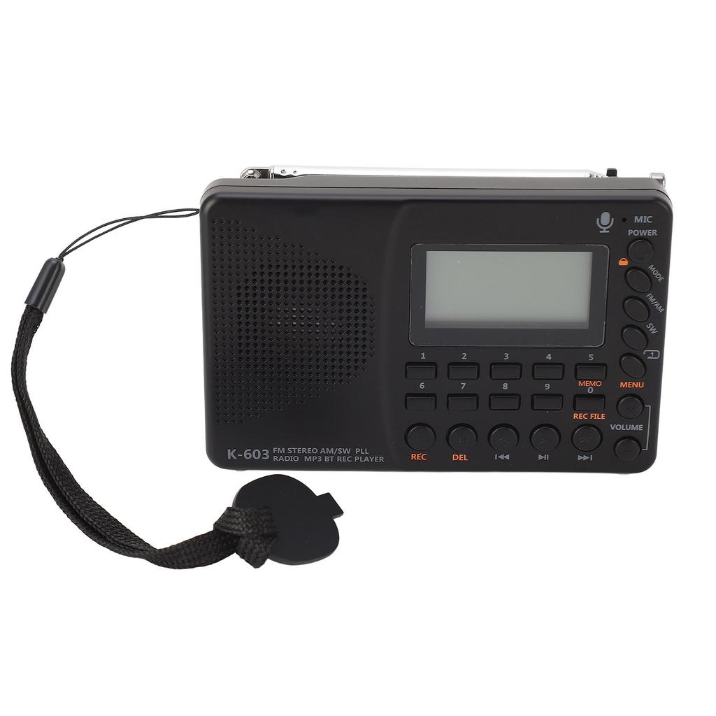 K‑603 FM AM SW Radio Multi‑Function Portable Small Radio Stereo Speaker REC Recorder