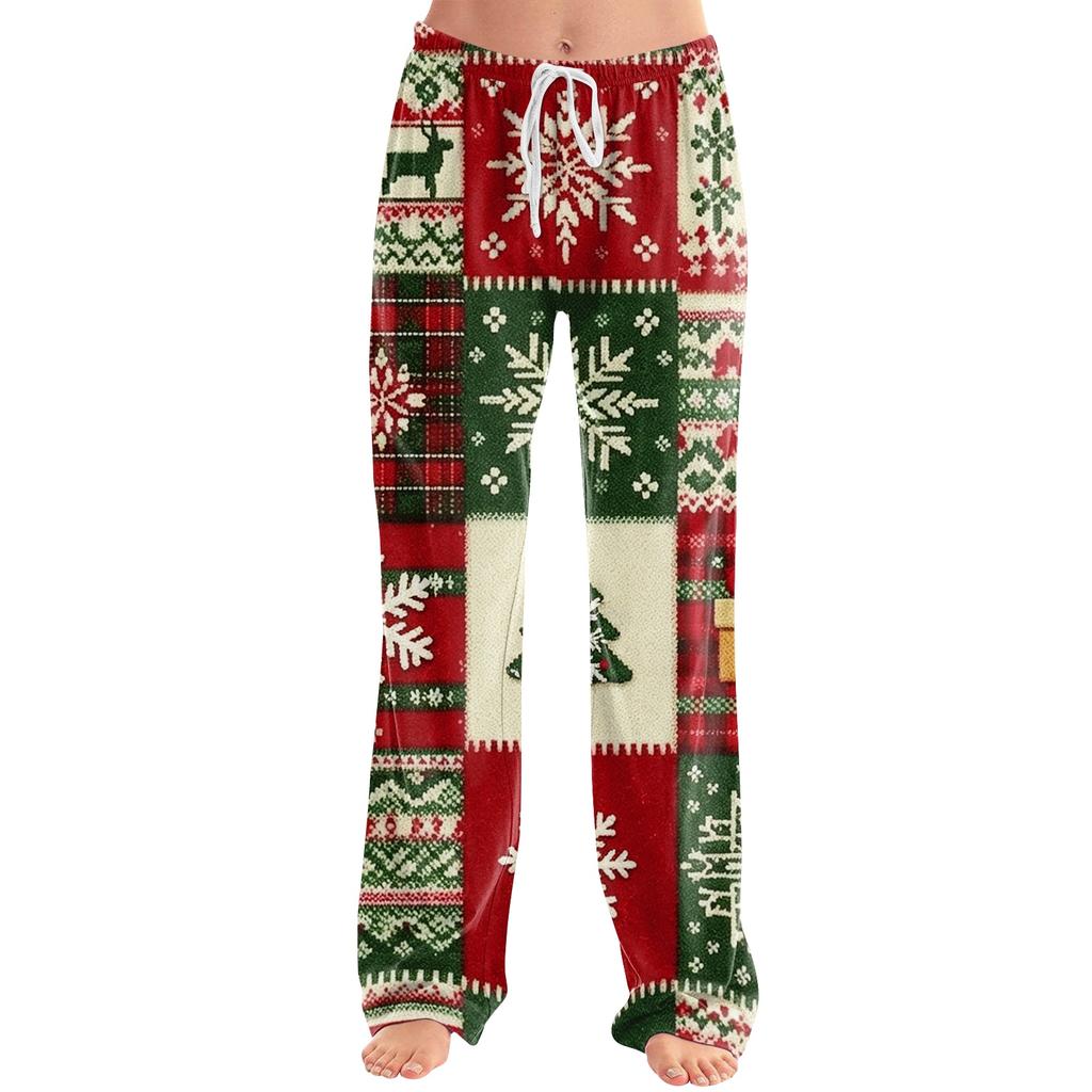 Women's Casual Pants with Christmas Print, Loose Fit, Stylish, for Holiday and Festive Occasions