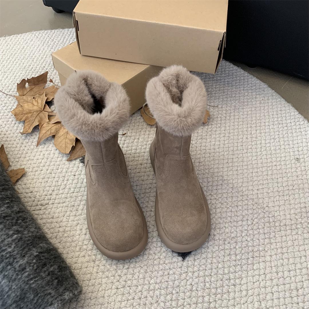 

Soft leather version~ Warm lamb wool snow boots women s 2025 winter new velvet thickened temperament thick heel women s short boots 35