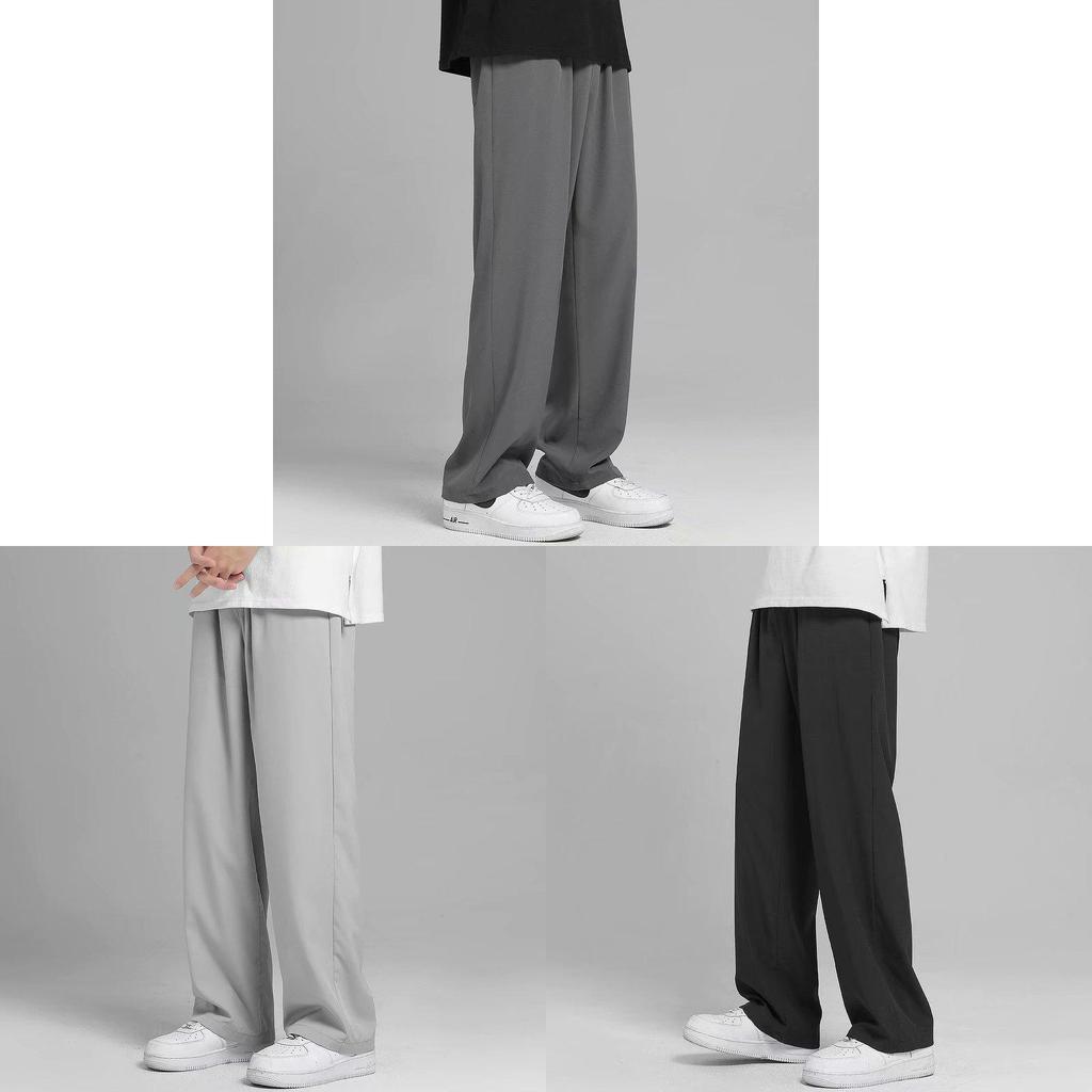 Men Summer Ice Silk Casual Pants With Drawstring Waist For Youth Comfort Fit