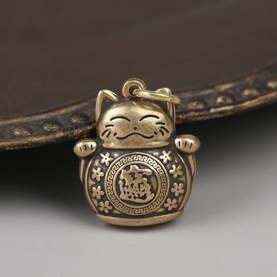 Glückskatze-Schlüsselanhänger aus reinem Kupfer, DIY-Schmuck, hängendes Zubehör, Schlüsselanhänger