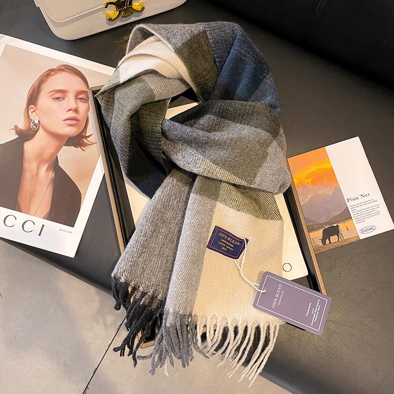 Red plaid scarf winter women's new high-end imitation cashmere scarf Christmas new thickened couple