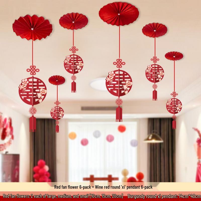 Double Happiness Wedding Hanging Decorations for Living Room, Bride's Bedroom, and Groom's Master Bedroom
