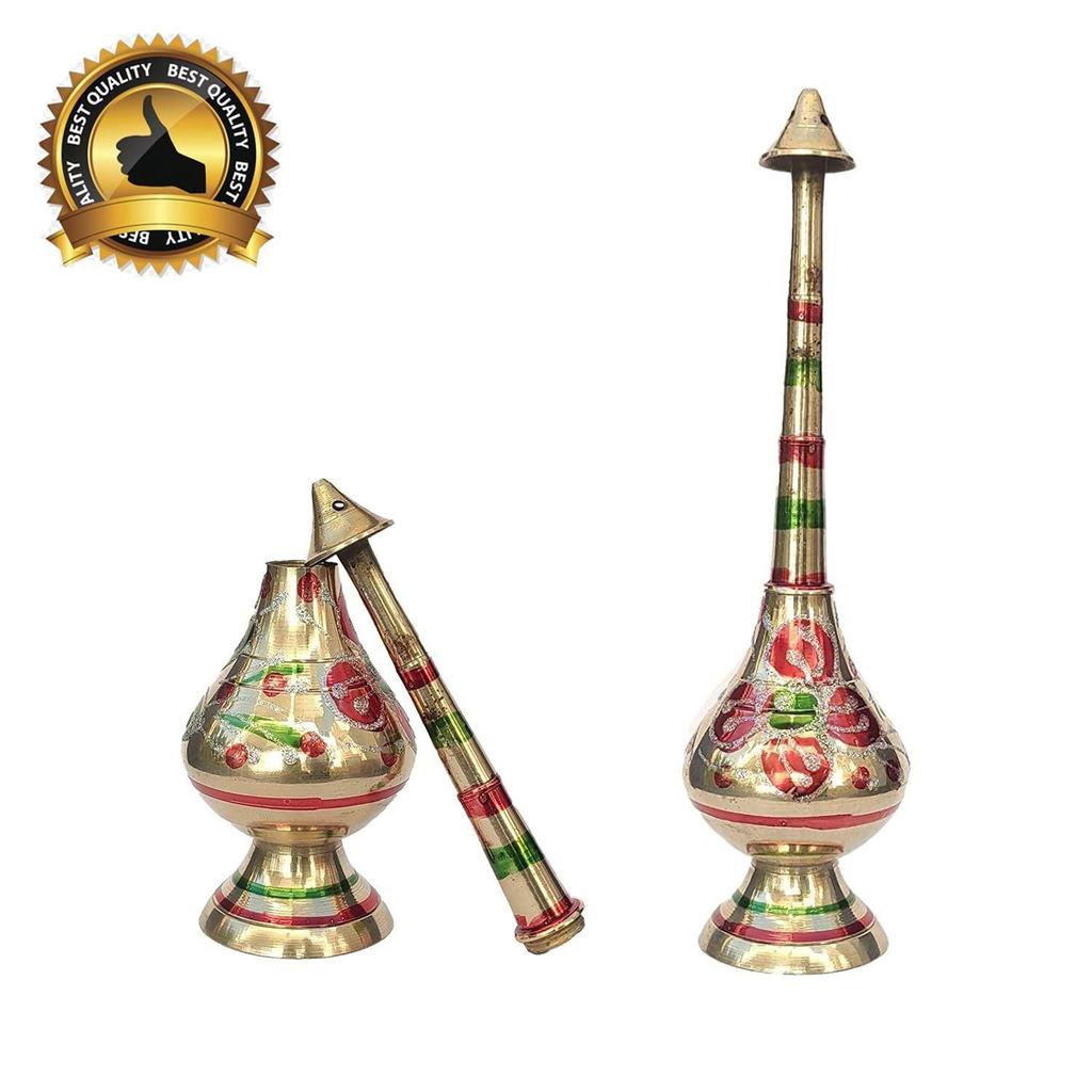 Pure Brass Gulab Pash Rose Water Holy Water and Perfume Sprinklers Gangajal Spray Bottle for Pooja/Puja Mandir Temple
