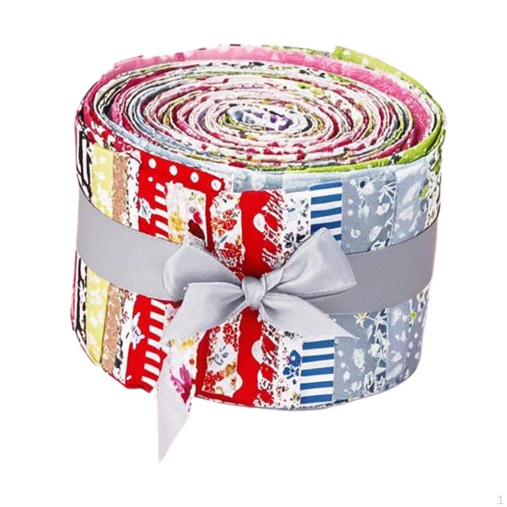 40Pcs Sewing Roll Fabrics Patchwork DIY Craft Decoration Strips Bundle for Curtain