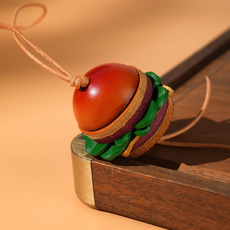 1 Piece Women'S Backpack Exquisite Pendant Hamburger Leather Bag Charm Keychain Decoration Diy Accessories