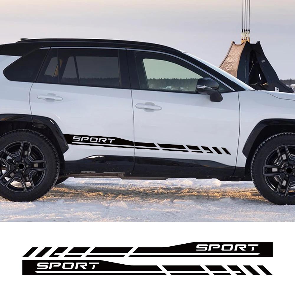 2PCS Car Door Side Skirts Stickers Sport Car Vinyl Decals Self-adhesive Car Body Decoration Sticker Accessories For Toyota RAV4