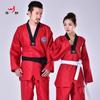 Taekwondo Kimono Set S Vyšívaným Potiskem Pás Bílý Červený Modrý Bavlněné Gi Tréninkové Výkonnostní Děti Dospělí
