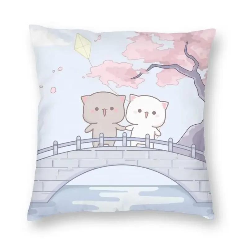 45x45cm Bedroom Living Room Cute Couple Cat Peach and Goma Pillowcase Home Decor Cushion Cover Sofa Pillowcase