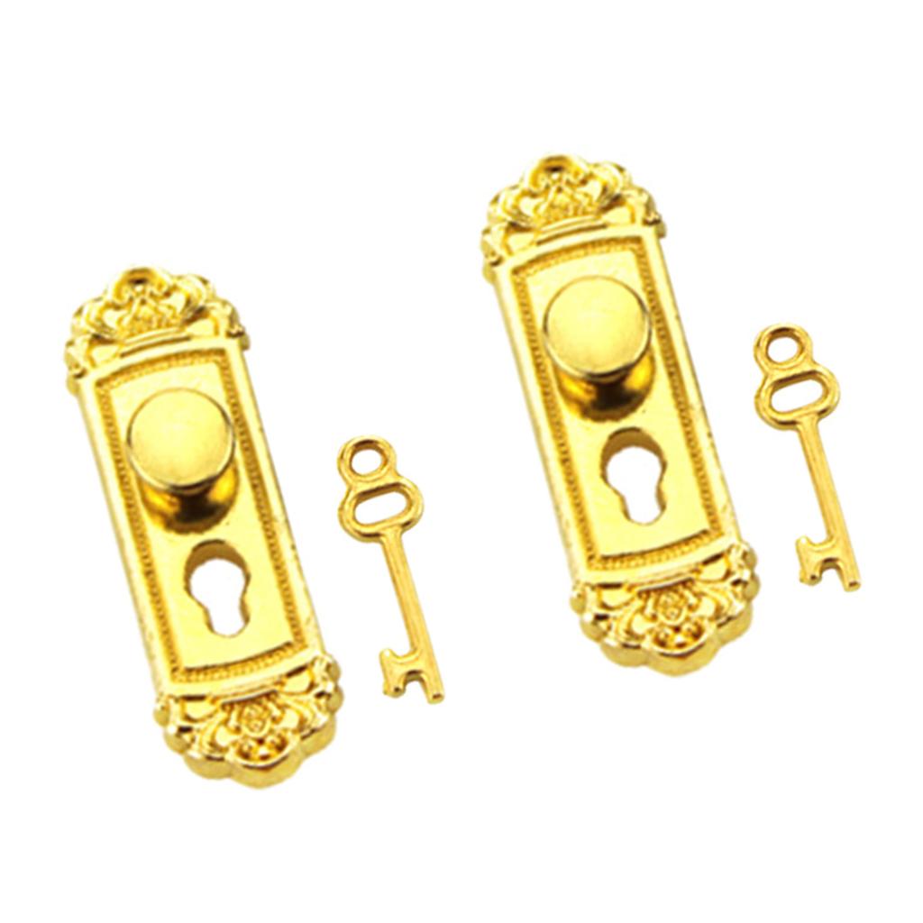 1:12 Scale Miniature Door Lock and Key Set 2 in 1 Pack Door Knocker Lock Set Vintage Dollhouse Decoration Accessories