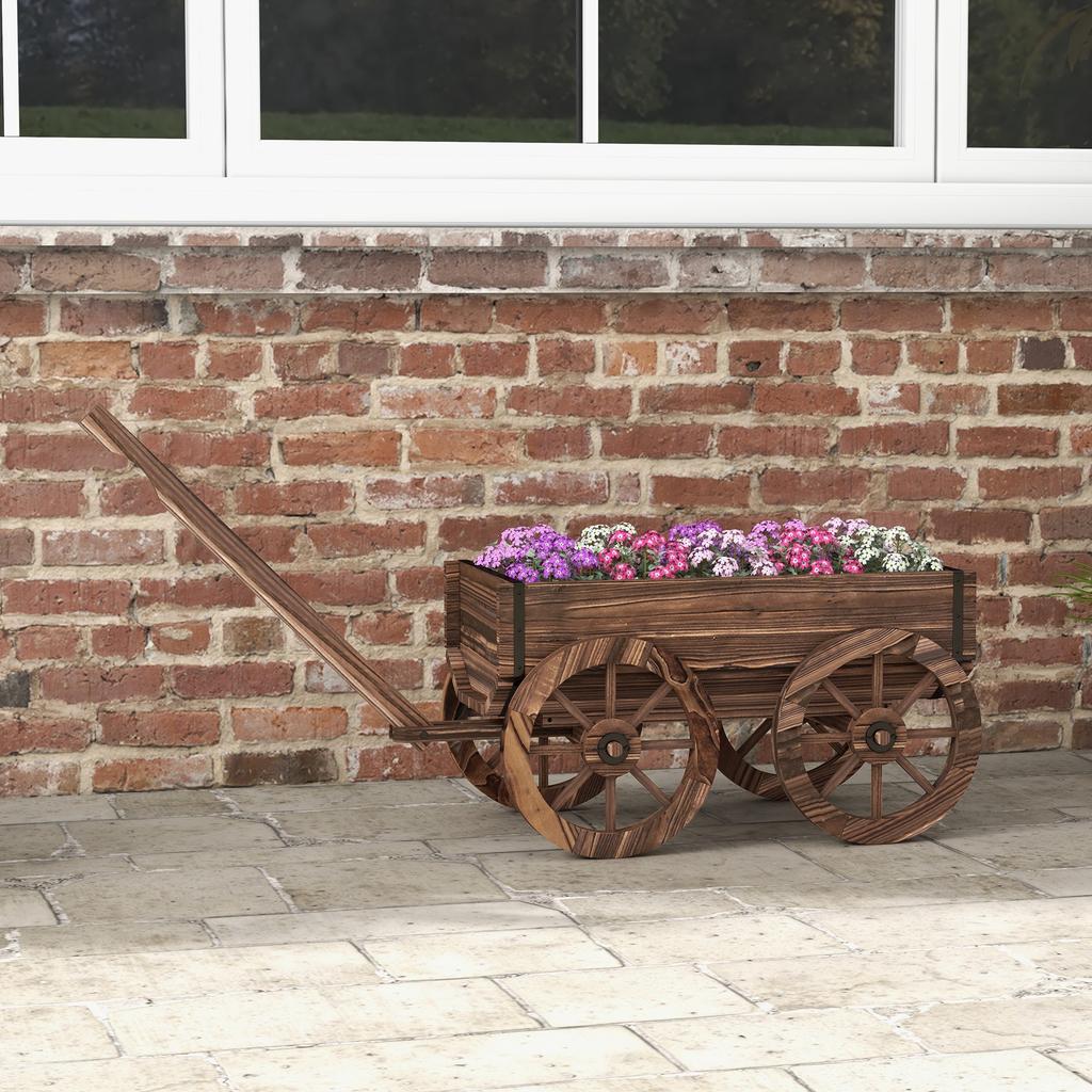 Zahradní kolečko, Dřevěný vyvýšený záhon, Odolný vůči povětrnostním vlivům. 120 x 41 x 50 cm, Hnědá