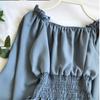 Women's Ruffled Chiffon Shirt Short Top Sexy Off-the-shoulder Off-the-shoulder Long Sleeve Waist Shirt Women Blouse Lantern Sleeve