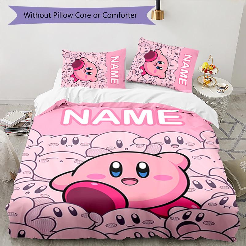3pcs Kirby Cover Set - Personalized Name, HD Printed Bedding with 1 Cover and 2 Pillowcases - Perfect for Home Decor, Easy Care