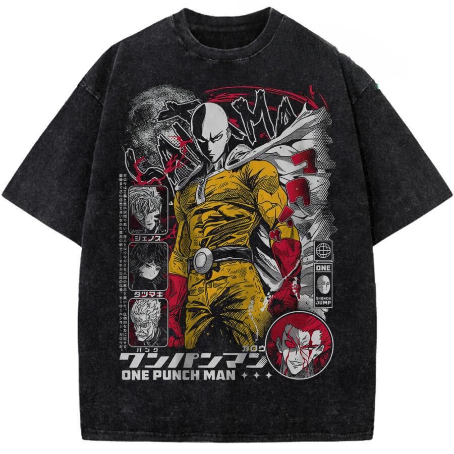 

Anime ONE PUNCH MAN Saitama Printed Tee Men Women Washed Cotton T-shirts Short Sleeve Vintage T Shirt Harajuku Oversized Tshirt S чёрный