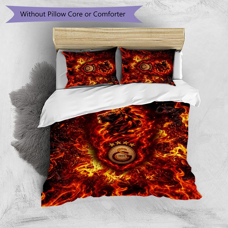 Set Lenzuola 3 Pezzi Stampato Galatasaray FC Traspirante Copripiumino con Federe Biancheria da Letto Decorativa per Camera da Letto Casa