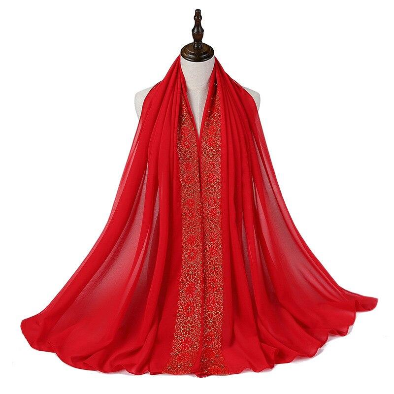 

180*70 см мусульманских женщин бисером кружевной шифоновый хиджаб шарф красный