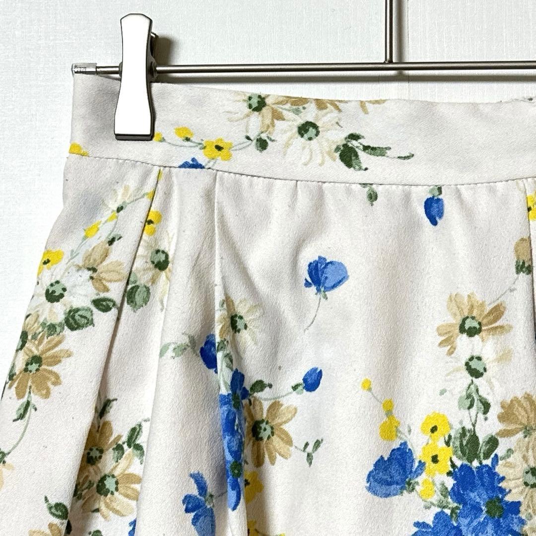 Rope Picnic Floral Flare Skirt S Equivalent Ivory Knee Length Elastic Y