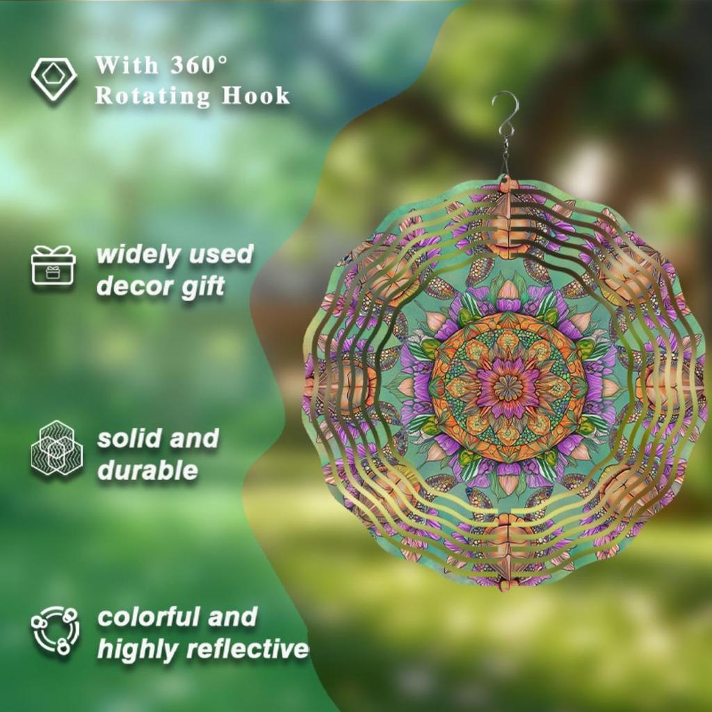 10 Inch Colorful Mandala Wind Chime with Rotating Hook Vibrant Outdoor Garden Decor for Spring Summer Fall No Batteries Needed