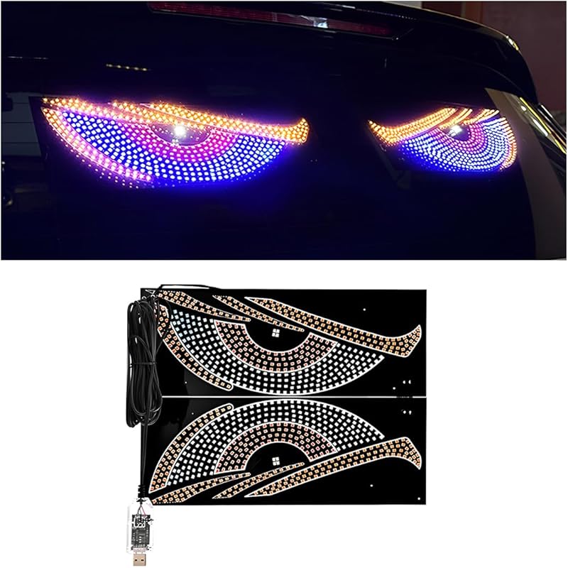 2PCS Car Devil Eyes Light, 11.8In X 4.72In Dynamic Flex Vehicle Windshield Digital LED Sign Display, Flexible Auto Exterior Decor Lamp Accessories,