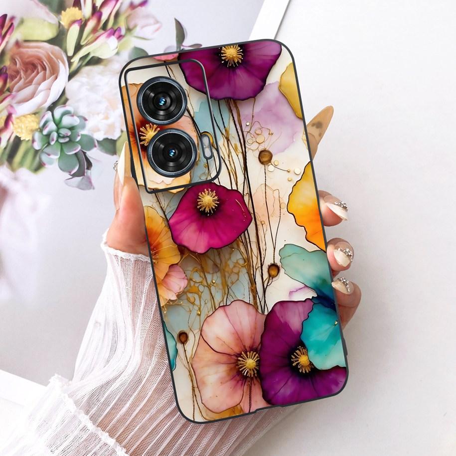 Hülle Für Motorola Edge 50 Fusion Cover XT2429-1 Beliebte Blume Weiche Schwarze Silikon Handyhüllen Für Motorola G96 5G MotoG96 Funda