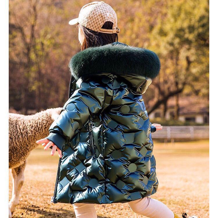 Winter Fashion No-Clean White Duck Down Child Long Coat Warm Fur Collar Girls Snow Jackets Children Outerwear