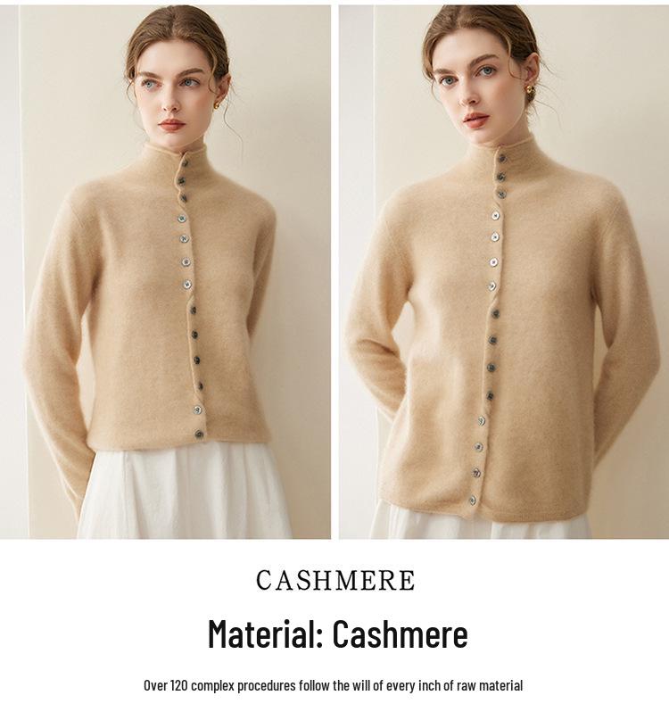 Women's Pure Cashmere Single-Breasted Sweater - Winter 2026, Solid Color, Gentle Style, Loose Fit, Slimming Design