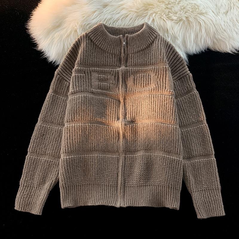 Кардиган куртка мужская осень и зима японский ретро цвет простой тренд повседневная одежда для пары свитер свитер M