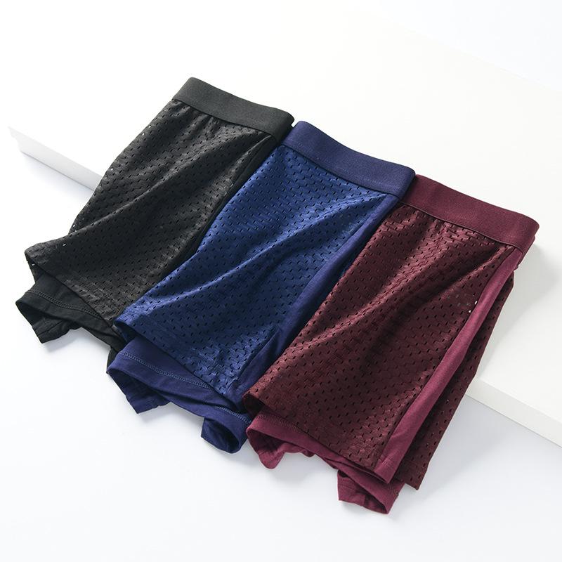 New Men's Ice Silk Seamless Mesh Boxer Briefs - Ultra-Thin, Comfortable, and Breathable.