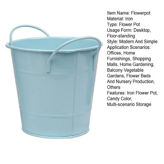Flowerpot Candy Colored Iron Flower Pot Small with Handle Iron Bucket Plants Pen Holder for Home Garden Office