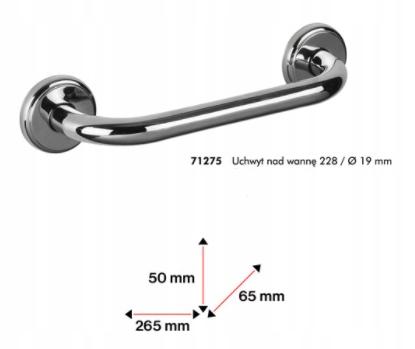 Straight bathroom grab bar above the bathtub, 22.8 cm, chrome