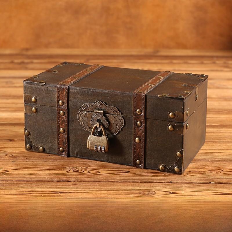 Wooden Desktop Vintage Storage Box With Lock For Home Office Organizing Decor