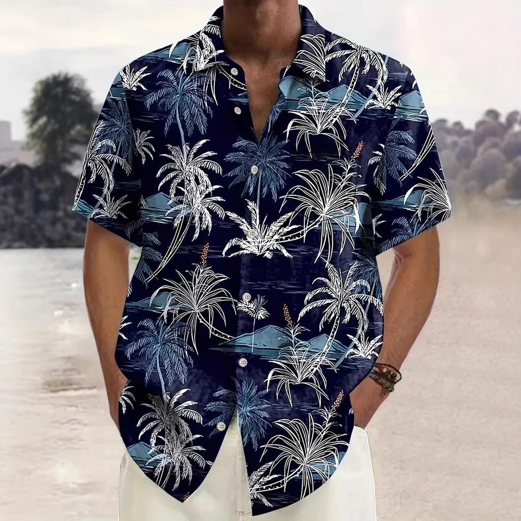 Summer Flower Shirt Men'S Beach Large Size Casual Hawaiian Vintage Digital Printing Short Sleeve Men'S Shirt