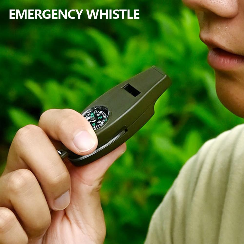 1Pc Safety 4 in 1 Emergency Whistle Compass Thermometer Survival Whistle Magnifier Camping Tools Outdoor Whistle Fishing Hiking