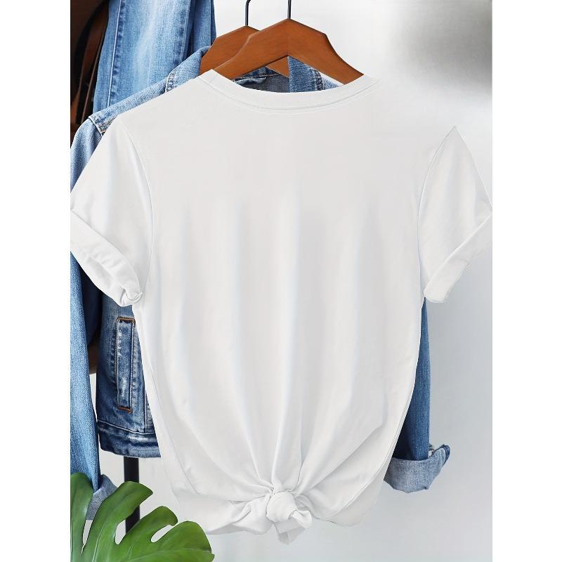 European Size Women'S Casual T-Shirt with Heart-Shaped Dreamcatcher Print, Short Sleeve Round Neck, Soft Breathable Fabric