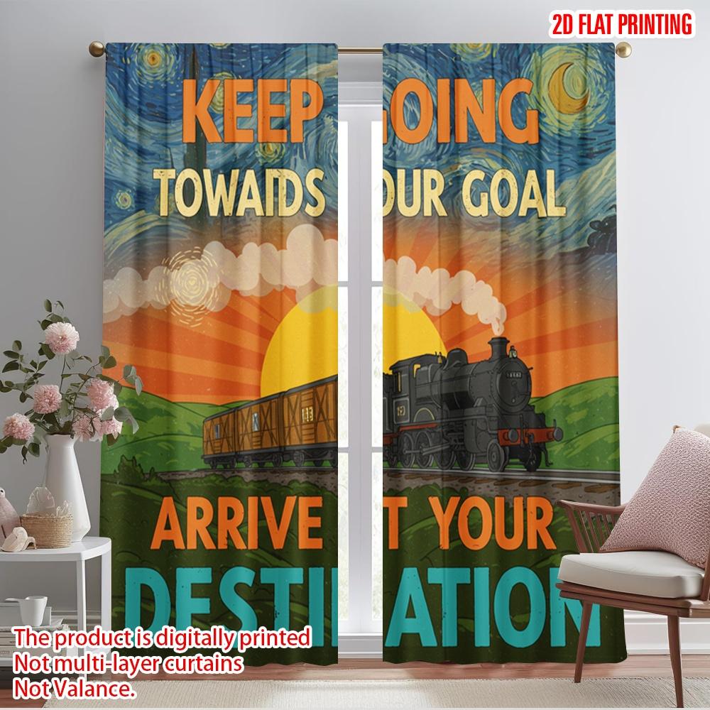 

2pcs 2D flat printing Window Drapes Train Destination Goal Sunrise Fabric Without Electricity Festive Wall Decor Perfect for All 52.50×116.00 CM 2pcs