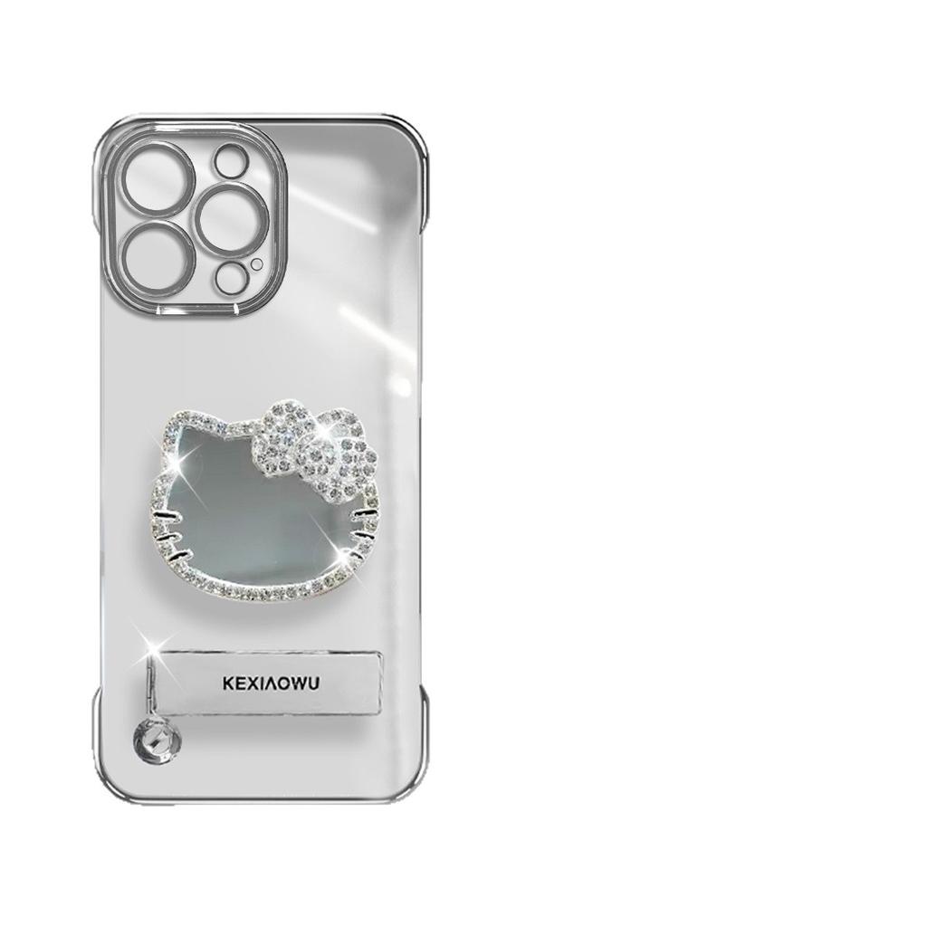 KT Cat Mirror Bracket Is Suitable for Apple 16 Transparent Mobile Phone Case 15promax Electroplating Borderless 14 Simple 13 Women