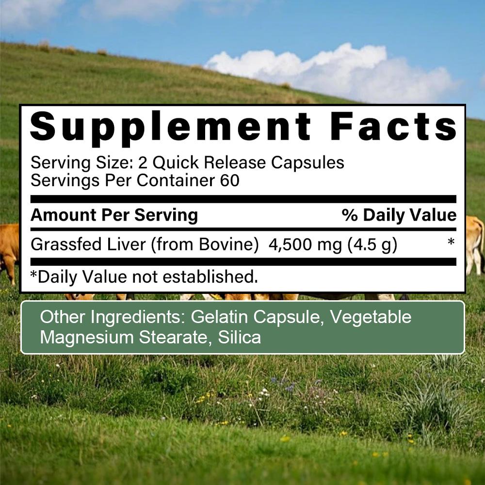 Grassfed Liver 4500 Mg Dietary Supplement, 120 Capsules Per Bottle