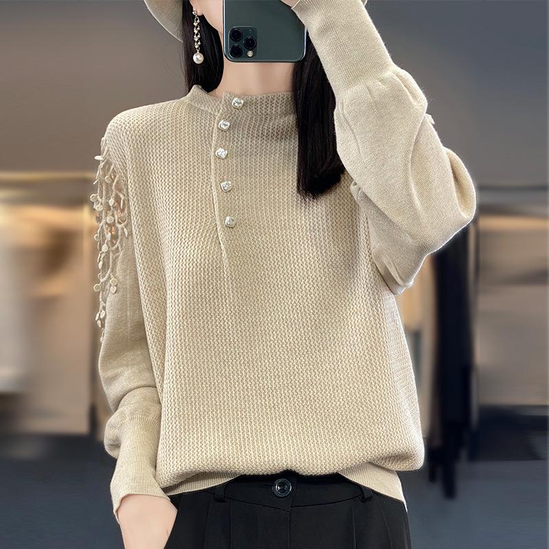 2023 Winter French Lace Mesh Button-Up Knit Top - Women's Trendy
