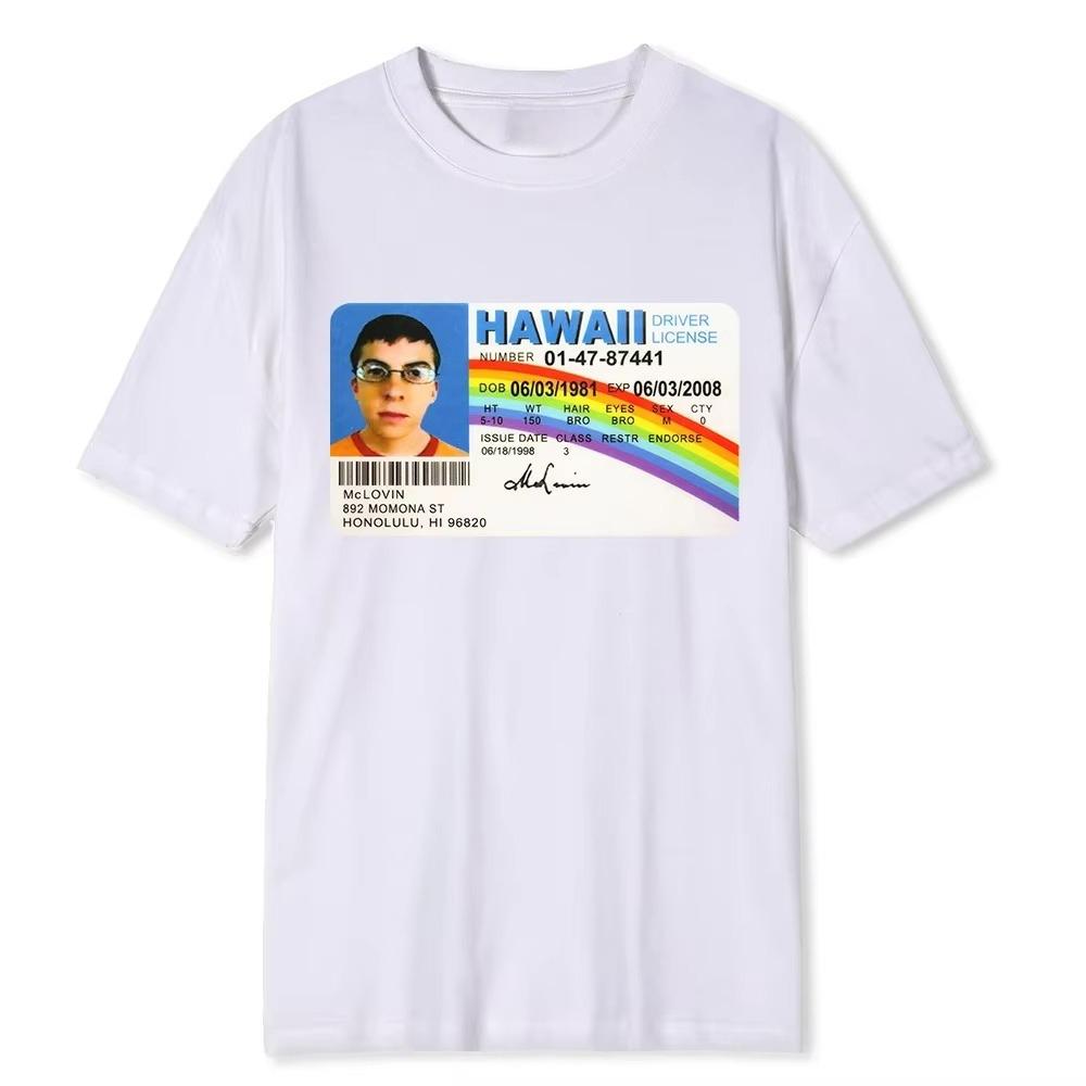 Homme T Shirt Summer Men T-Shirt Mclovin Id Card Superbad Geek Mens Cotton T-Shirt Unisex T-Shirt Teenagers Cool Soft
