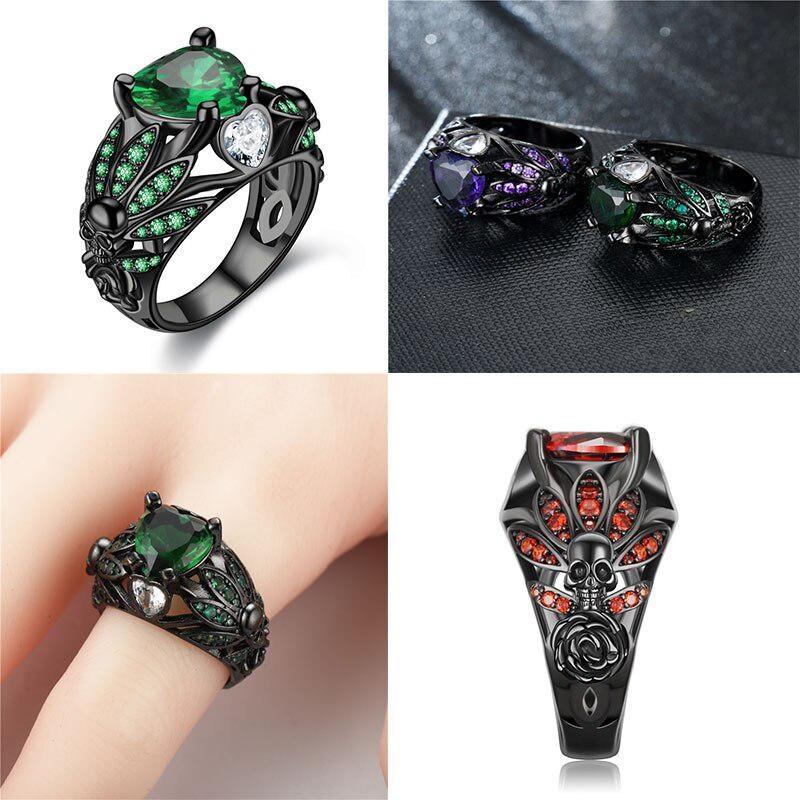 Gothic Black Skull Ring for Women Purple Crystal Rings High Quality CZ Jewelry or Women Christmas Gifts