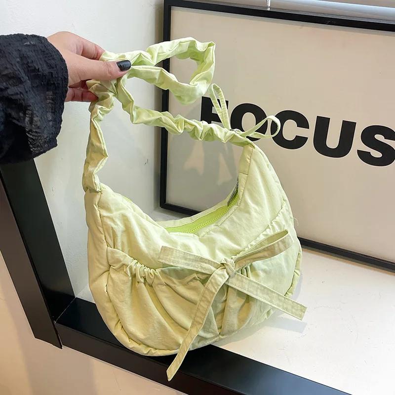 Casual Bowknot Women's Small Shoulder Bags Pleated Solid Color Ladies Underarm Bag Handbags Portable Female Crossbody Bag